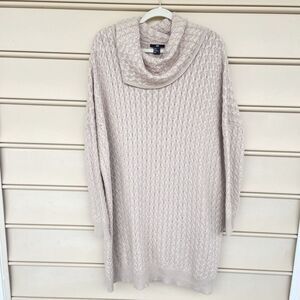 H&M Wool/Acrylic Blend Tan Cowl Neck Sweater Dress Oversized Dolman - Size M